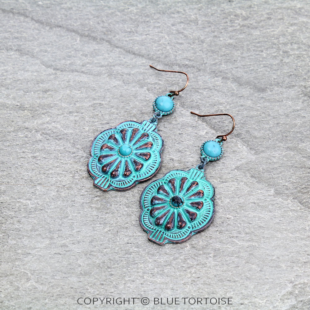 2.5" Western Concho with Stone Dangle Earrings