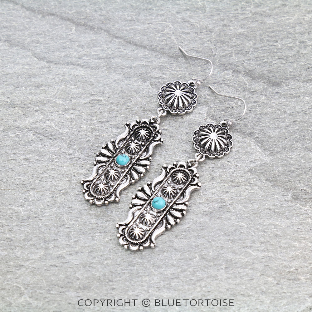 2.75" Western Concho with Stone Dangle Earrings