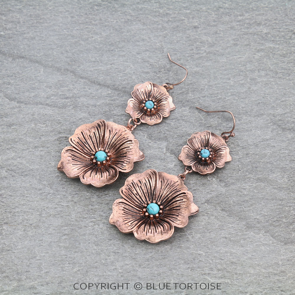 2.5" Flower with Stone Dangle Earrings