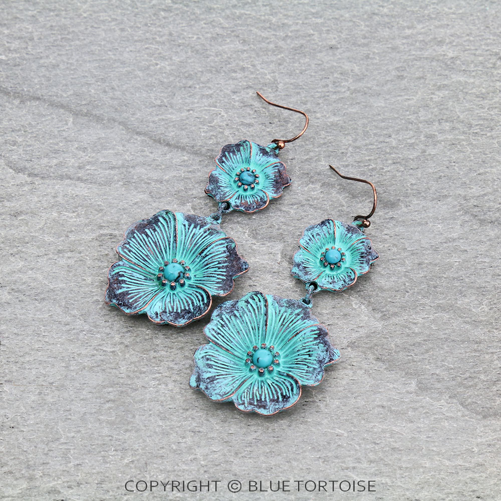 2.5" Flower with Stone Dangle Earrings