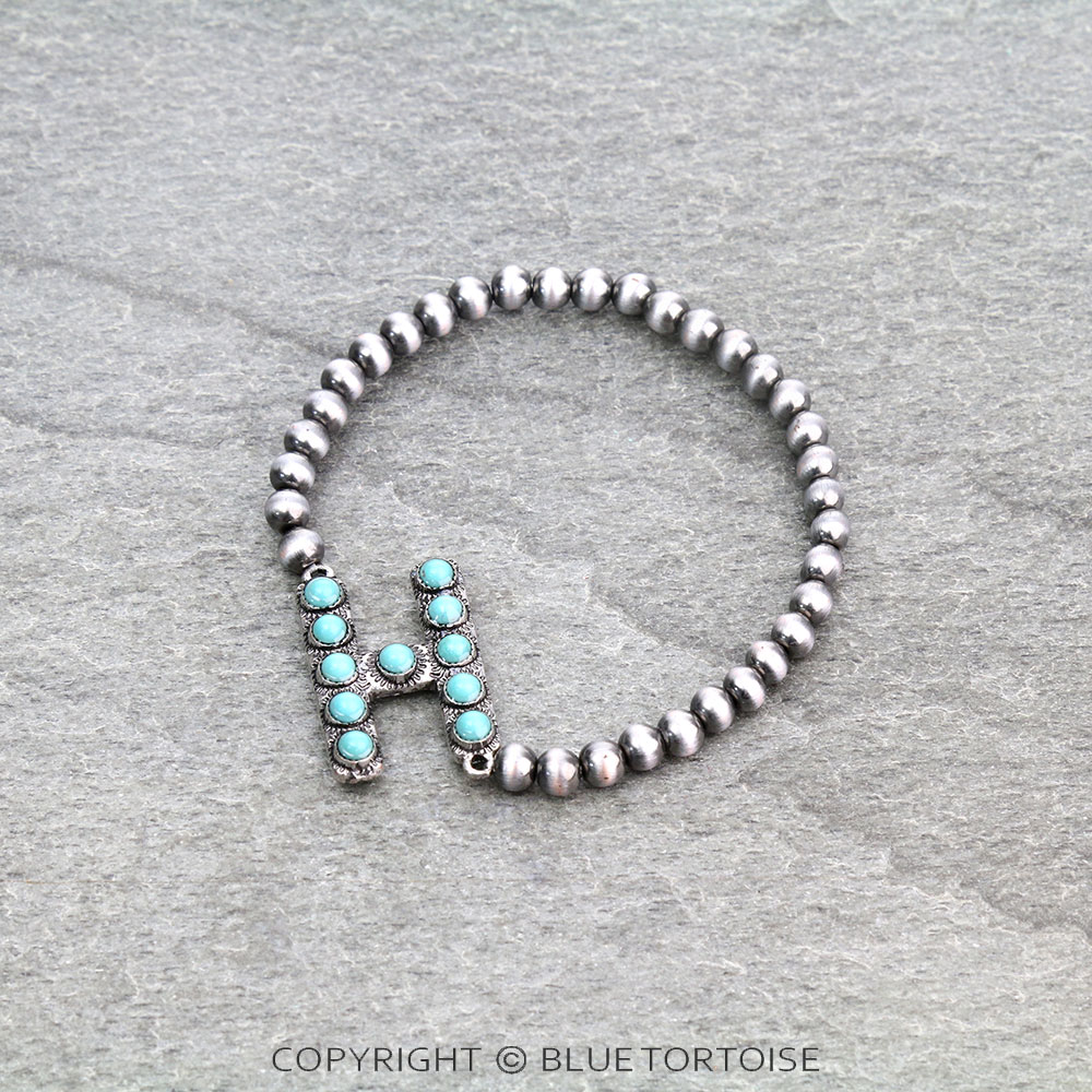 Initial "H" Metallic Pearl Stretch Bracelet