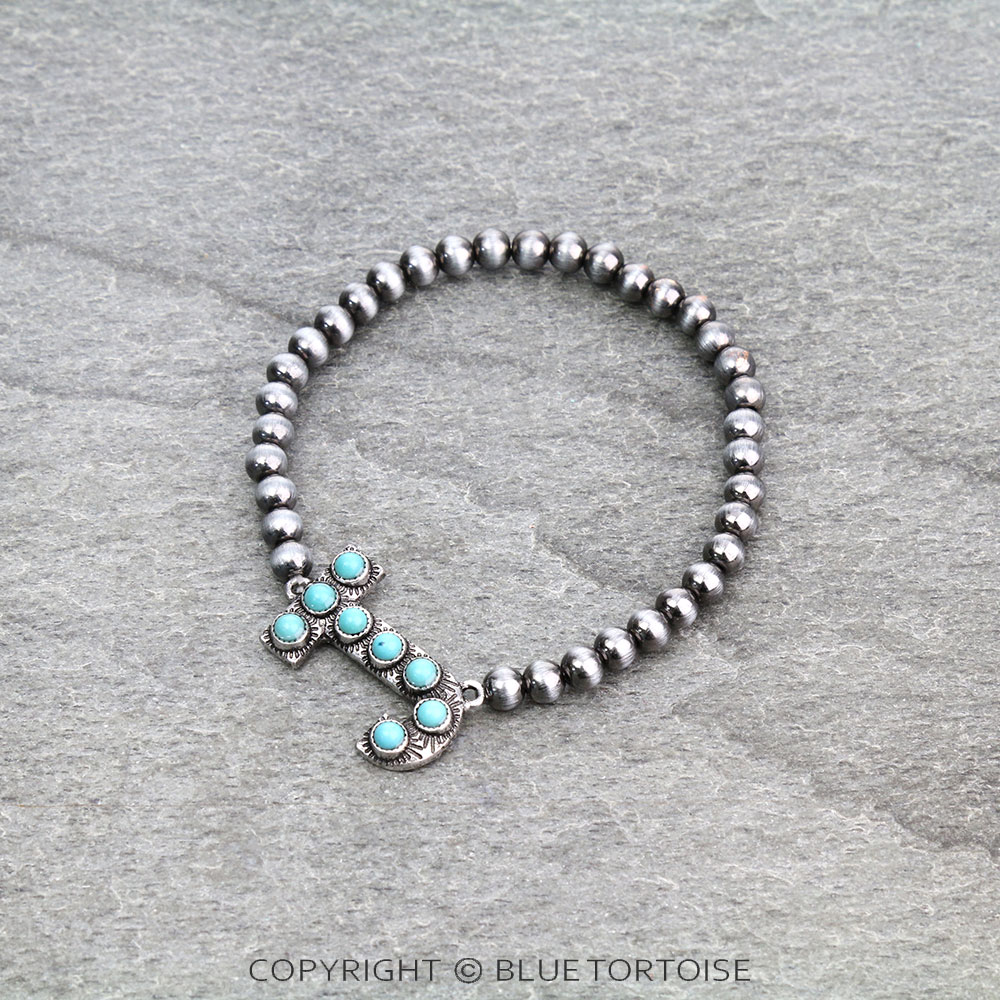 Initial "J" Metallic Pearl Stretch Bracelet