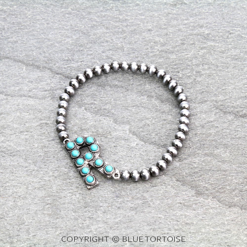 Initial "R" Metallic Pearl Stretch Bracelet