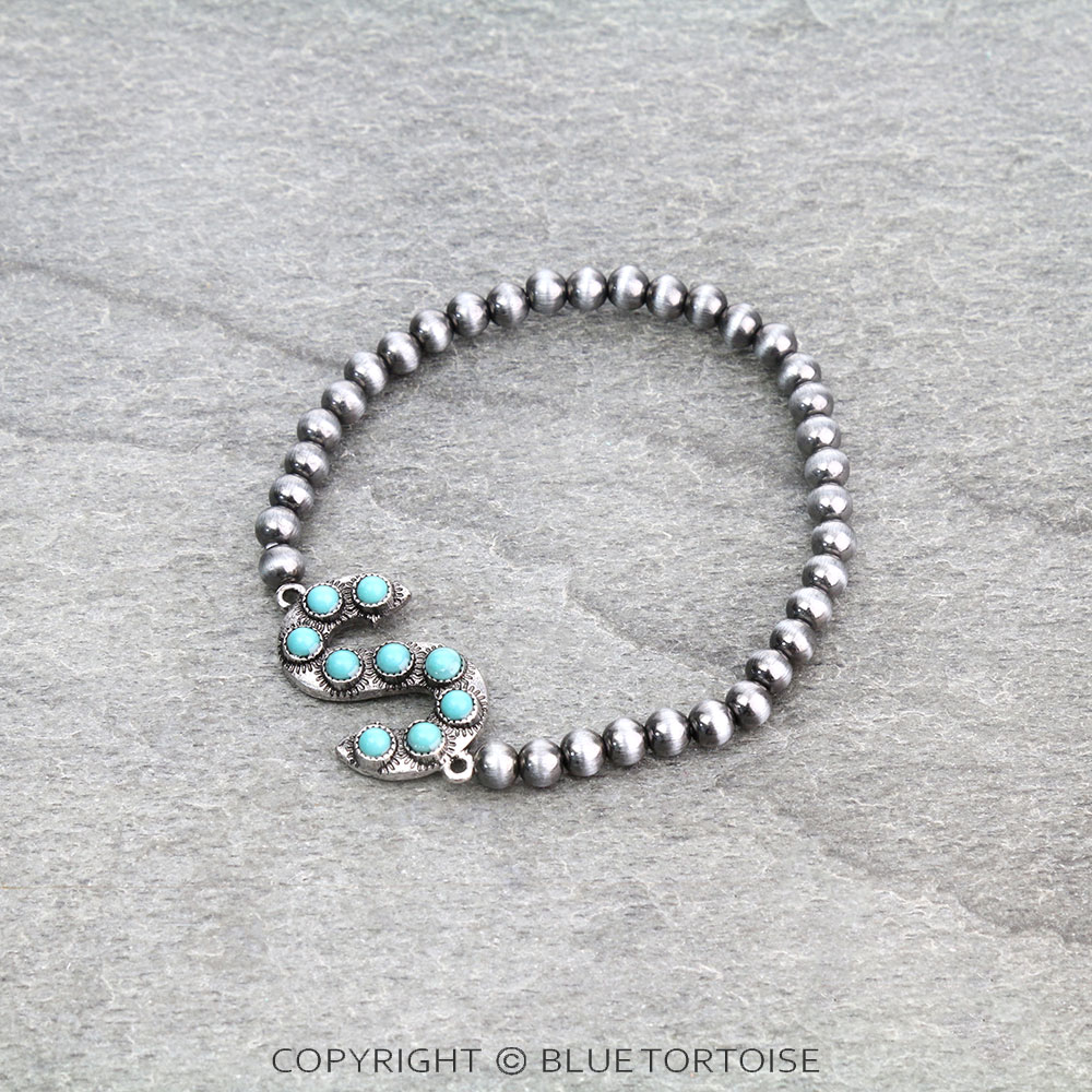 Initial "S" Metallic Pearl Stretch Bracelet