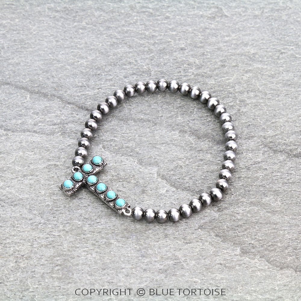 Initial "T" Metallic Pearl Stretch Bracelet