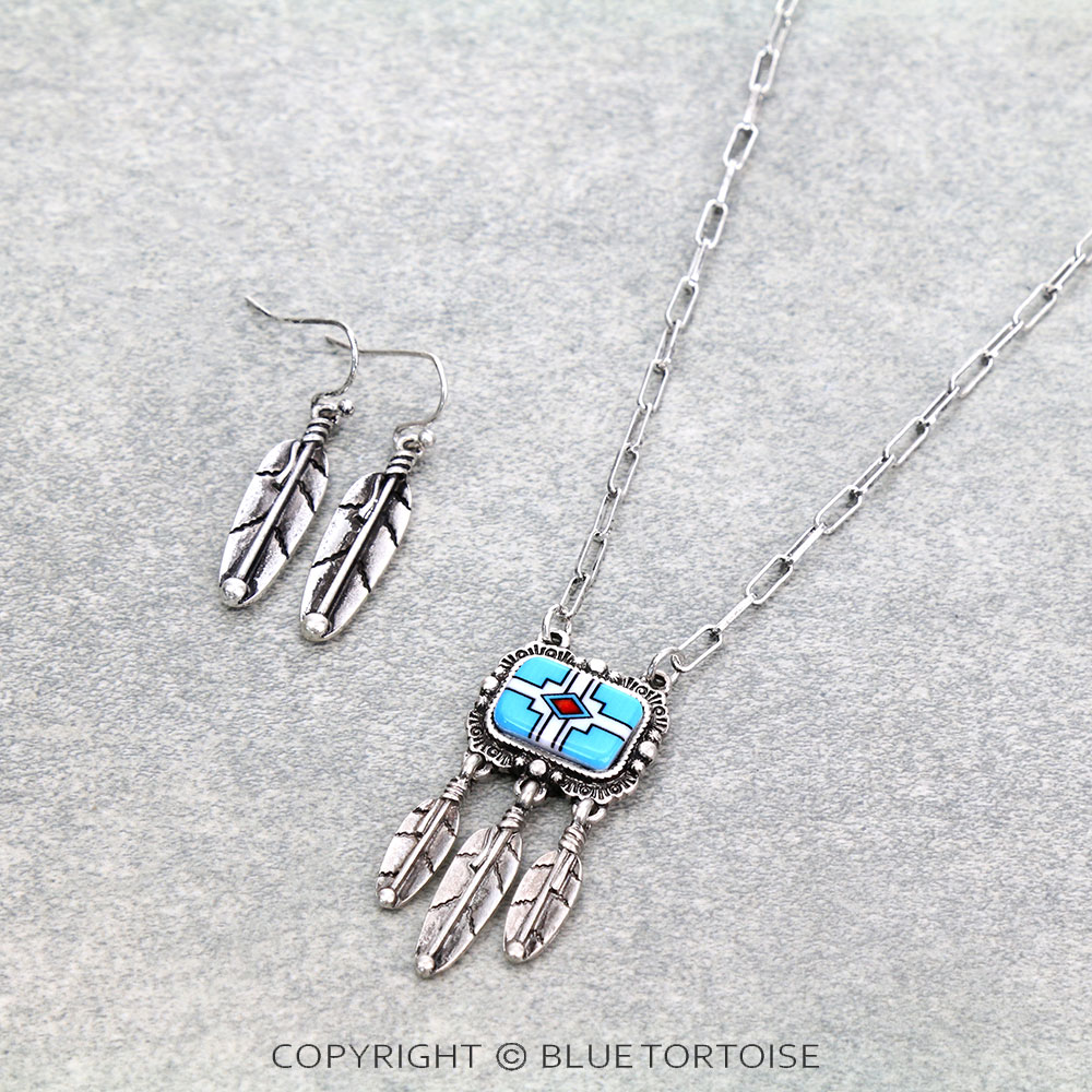 Western Navajo Pattern Pendant Necklace Set