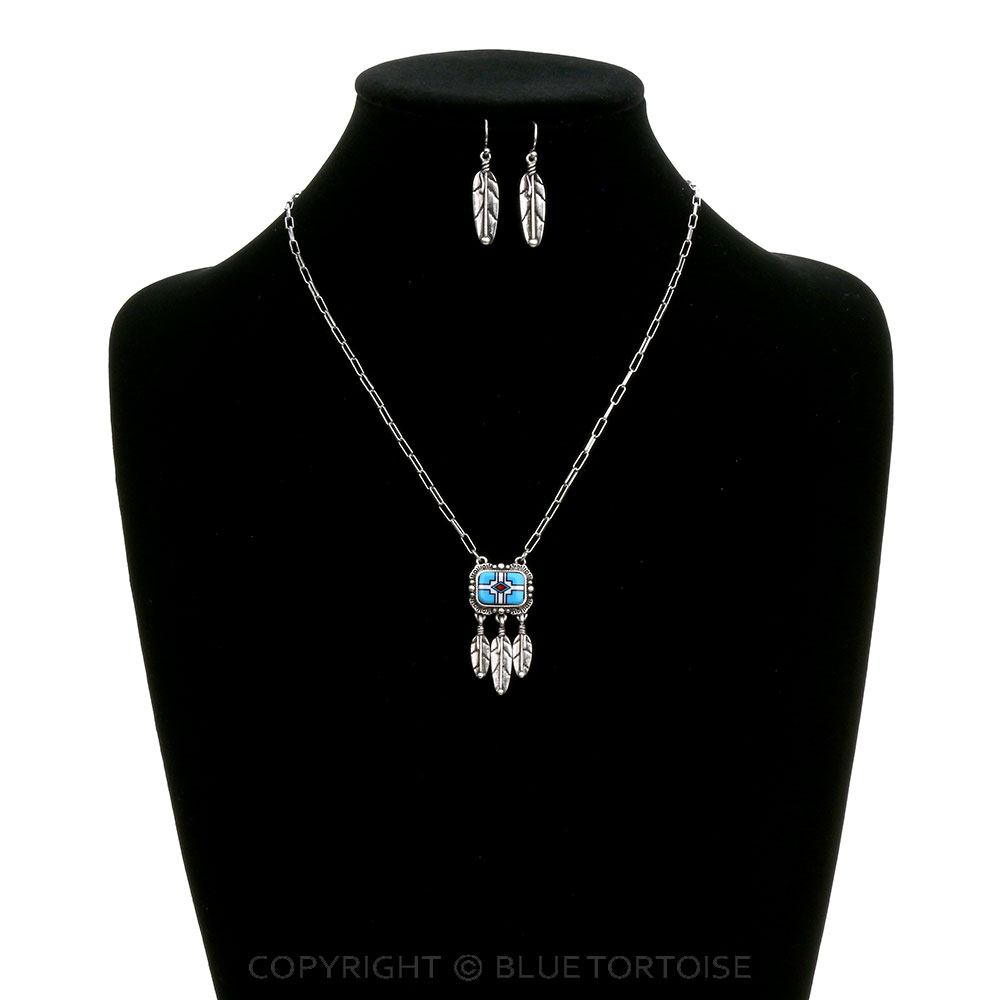 Western Navajo Pattern Pendant Necklace Set - Image 2