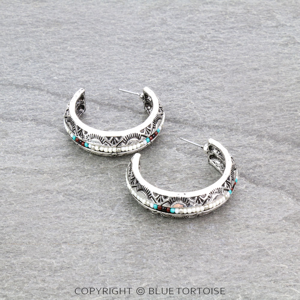 Western Texture with Seed Bead Hoop Earrings