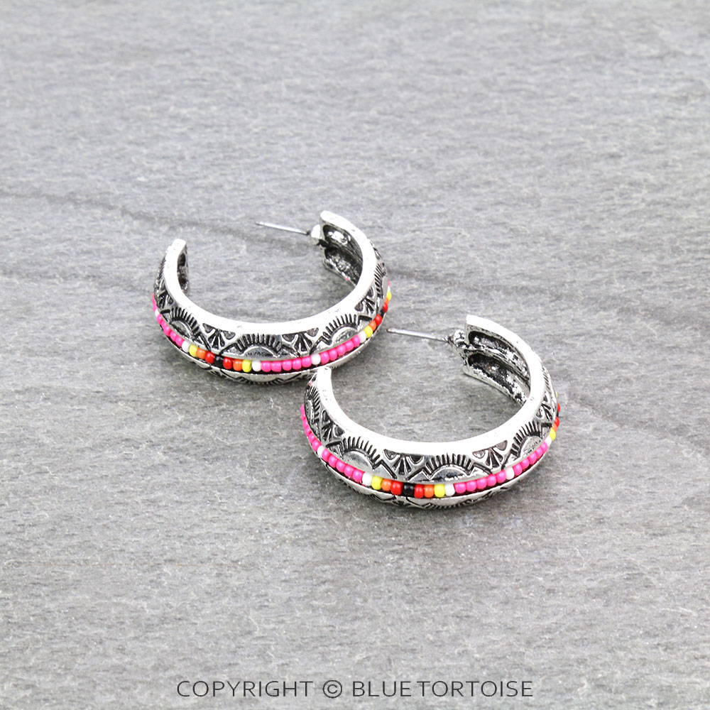 Western Texture with Seed Bead Hoop Earrings