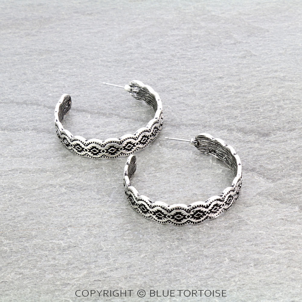 Western Texture Aztec Hoop Earrings