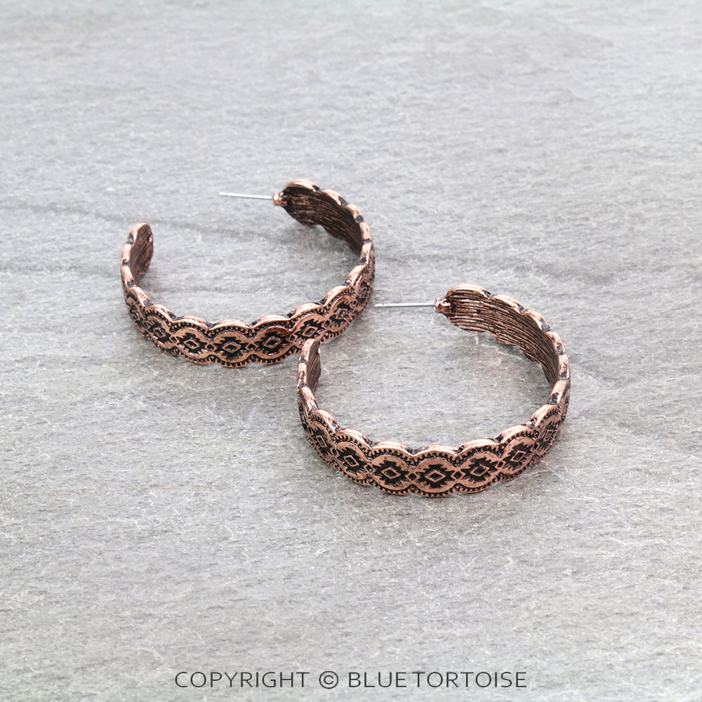 Western Texture Aztec Hoop Earrings