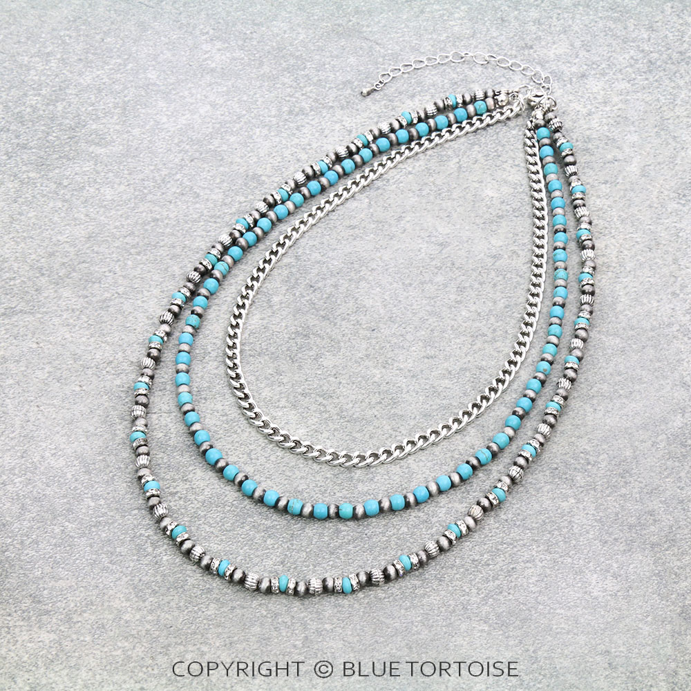 3 Layered Pearl, Bead & Chain Necklace