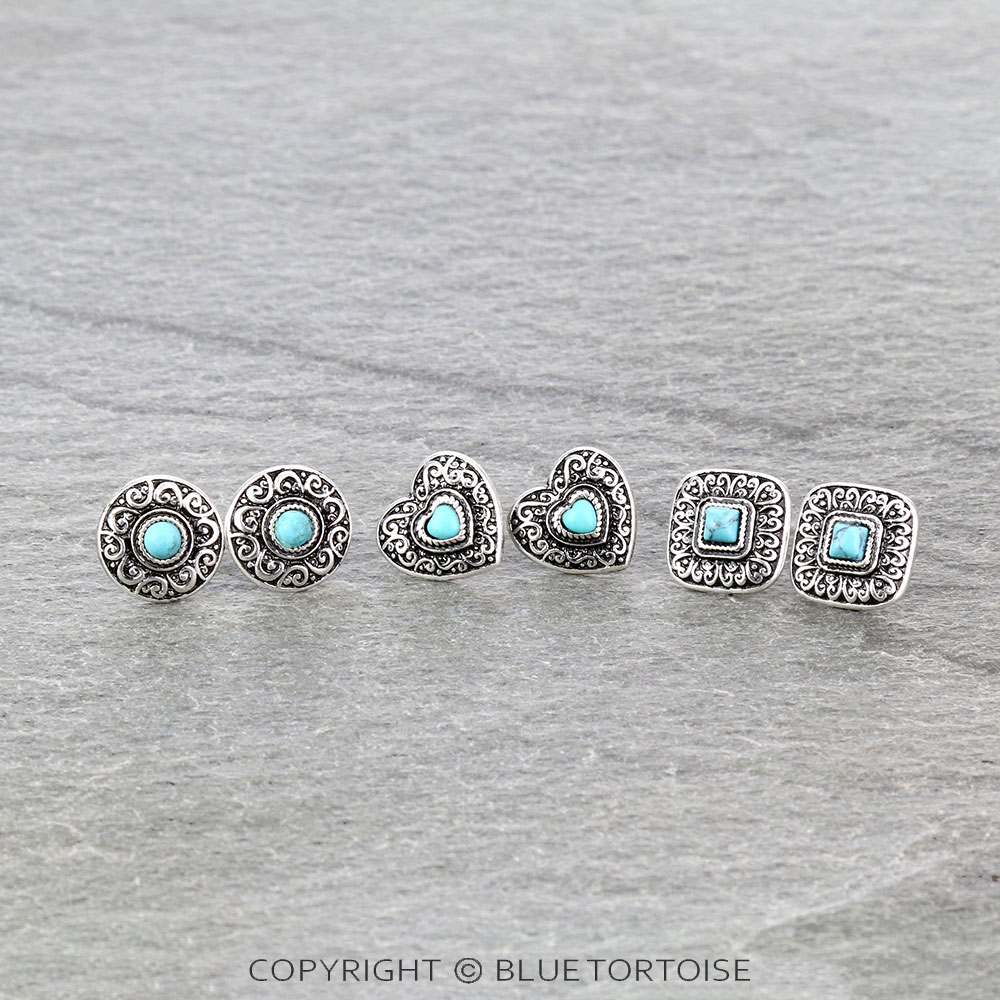 3 Pair Western Design Earring Set