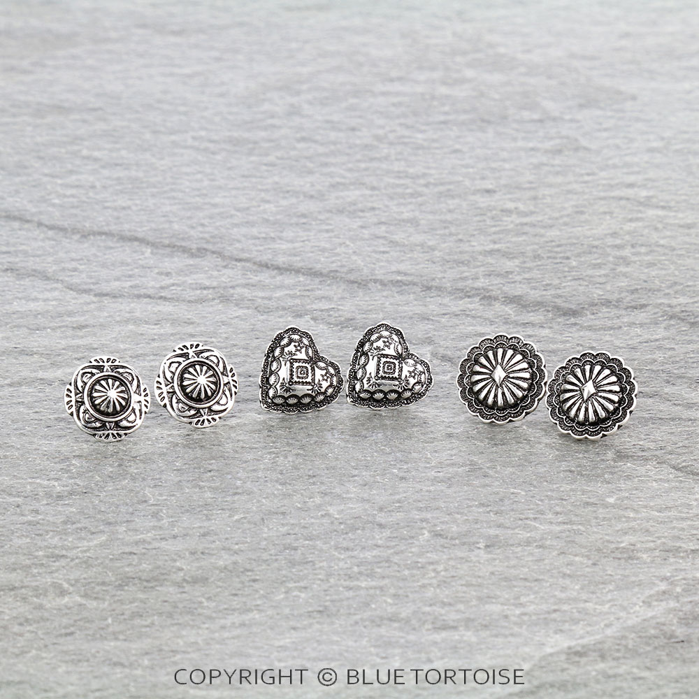 3 Pair Western Design Earring Set