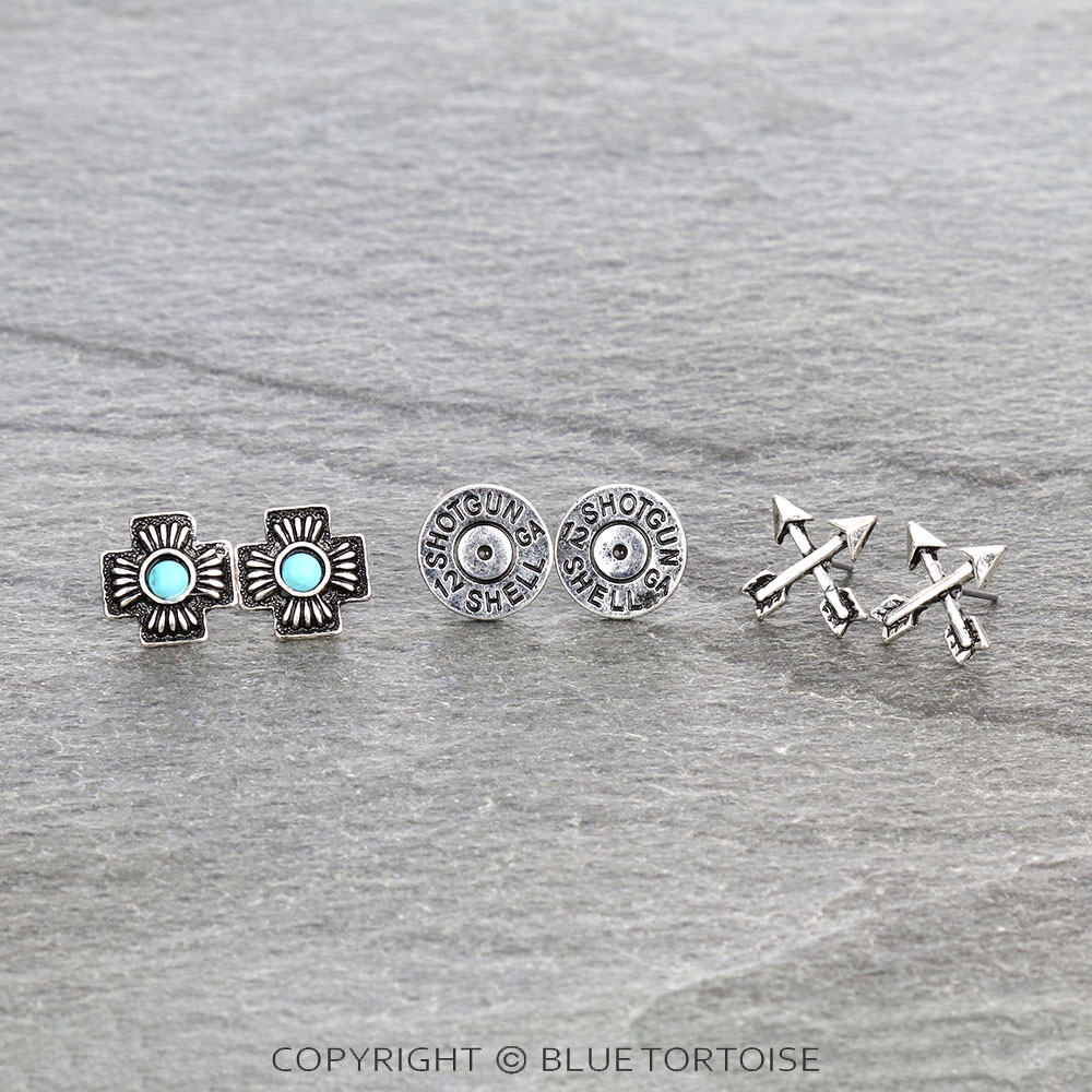 3 Pair Western Design Earring Set