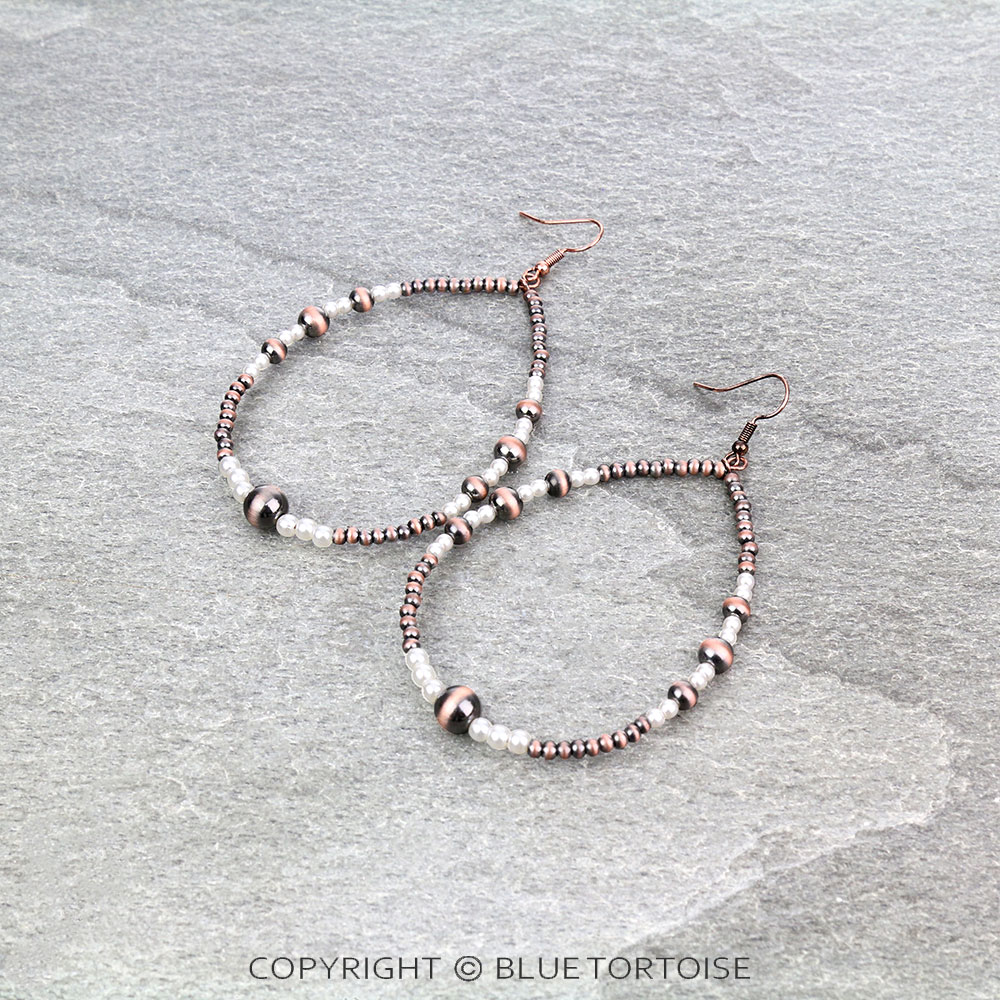3" Navajo Style Pearl & Bead Teardrop Dangle Earrings