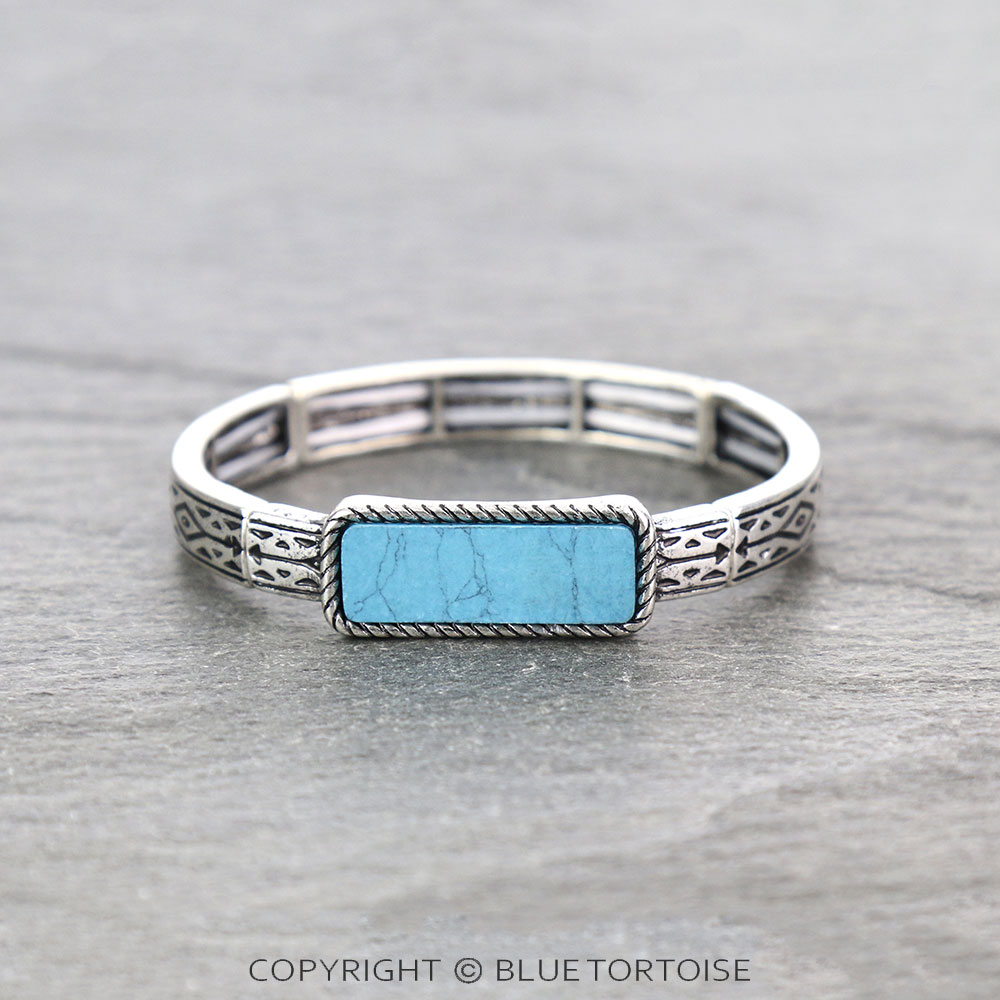 Western Aztec Style Stone Bar Stretch Bracelet