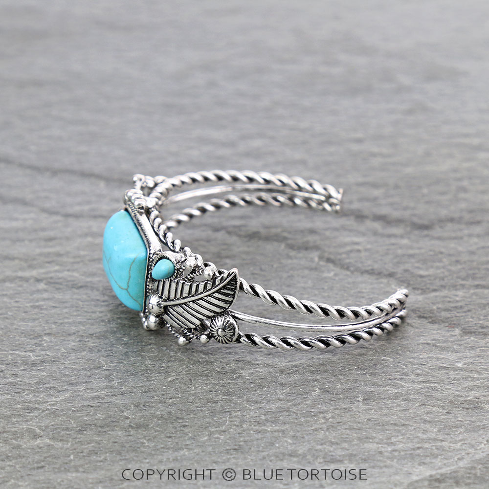 Western Leaf Design Stone Cuff Bracelet - Image 2