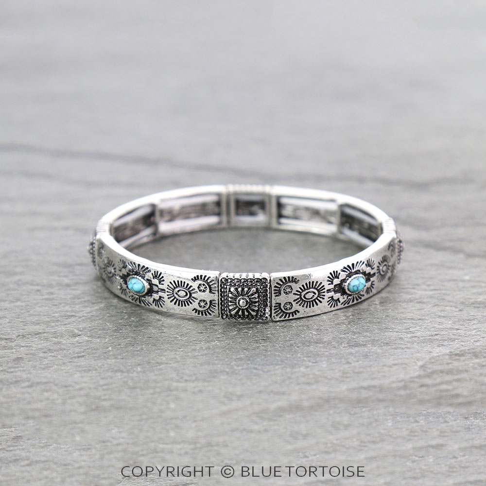 Western Aztec Style Concho Stone Stretch Bracelet - Image 2