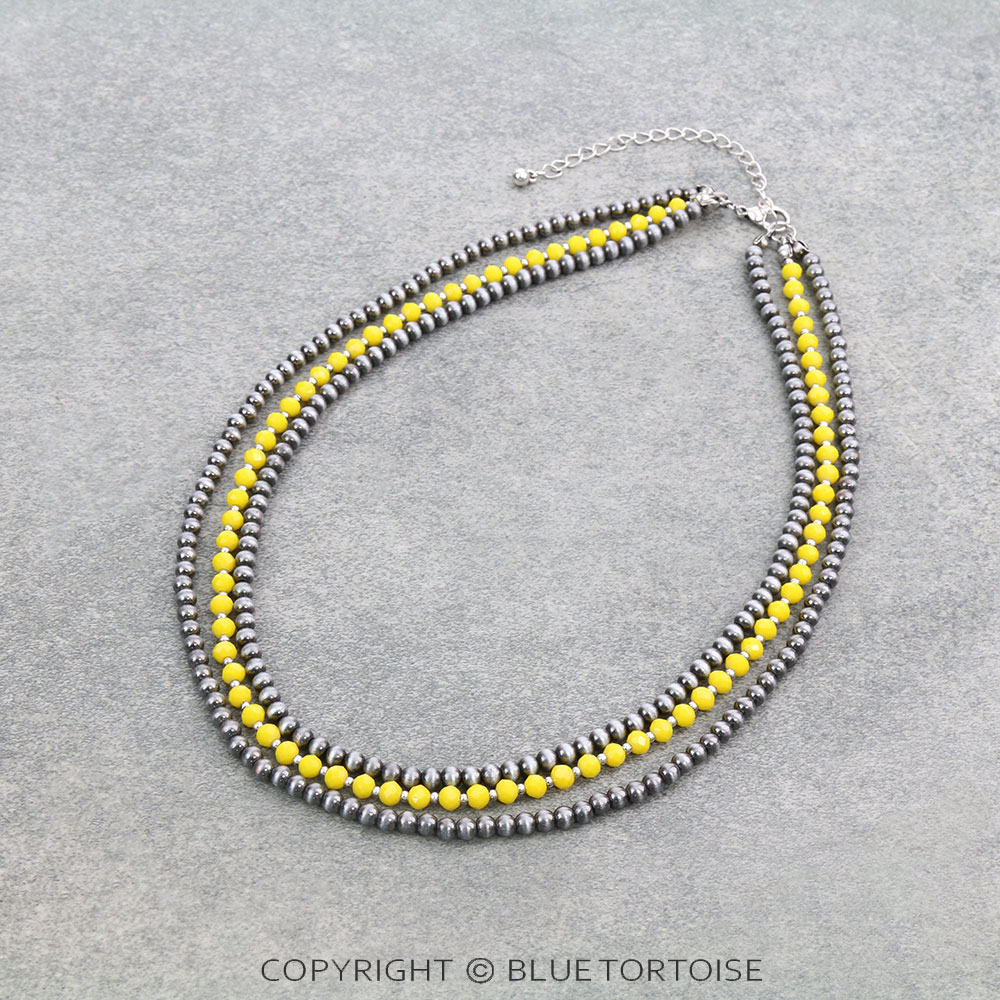 3Row Navajo Style Bead & Glass Bead Necklace