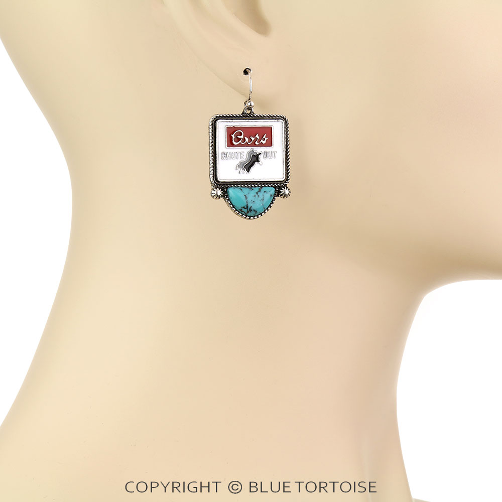 Epoxy Beer Logo with Stone Dangle Earrings - Image 2