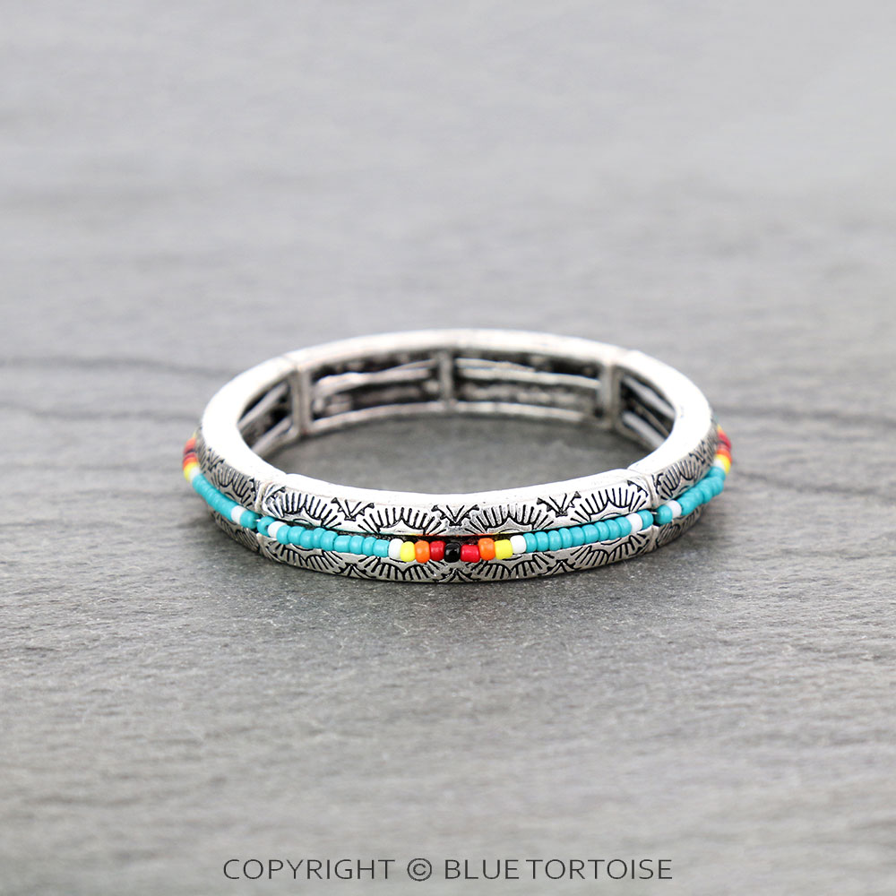 Western Texture with Seed Bead Stretch Bracelet