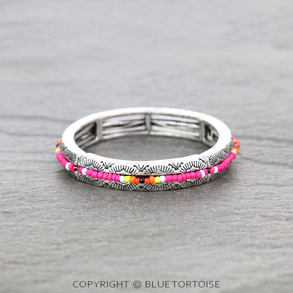 Western Texture with Seed Bead Stretch Bracelet
