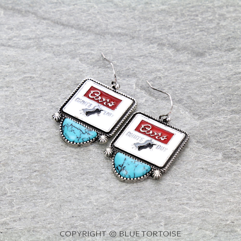 Epoxy Beer Logo with Stone Dangle Earrings