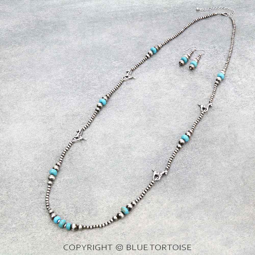 Western Navajo Style Pearl with Horse Necklace Set