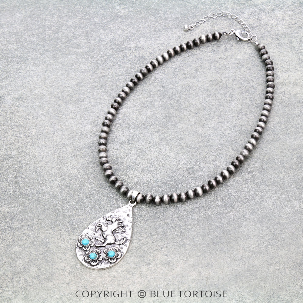 Navajo Style Pearl with Horse Pendant Necklace