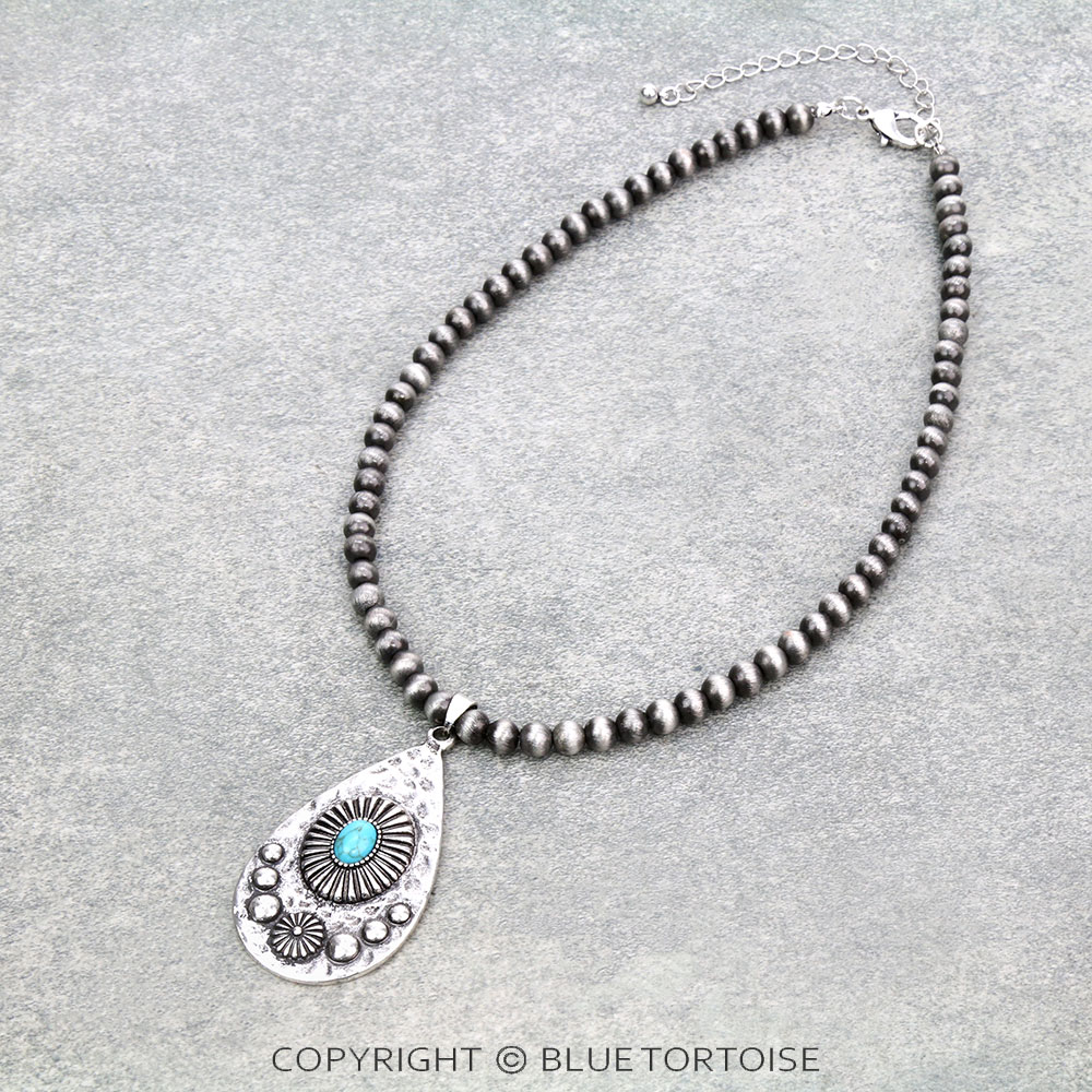 Navajo Style Pearl with Concho Necklace