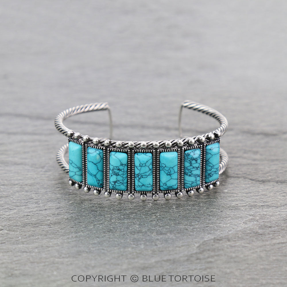 Western Rectangle Stone Cuff Bracelet