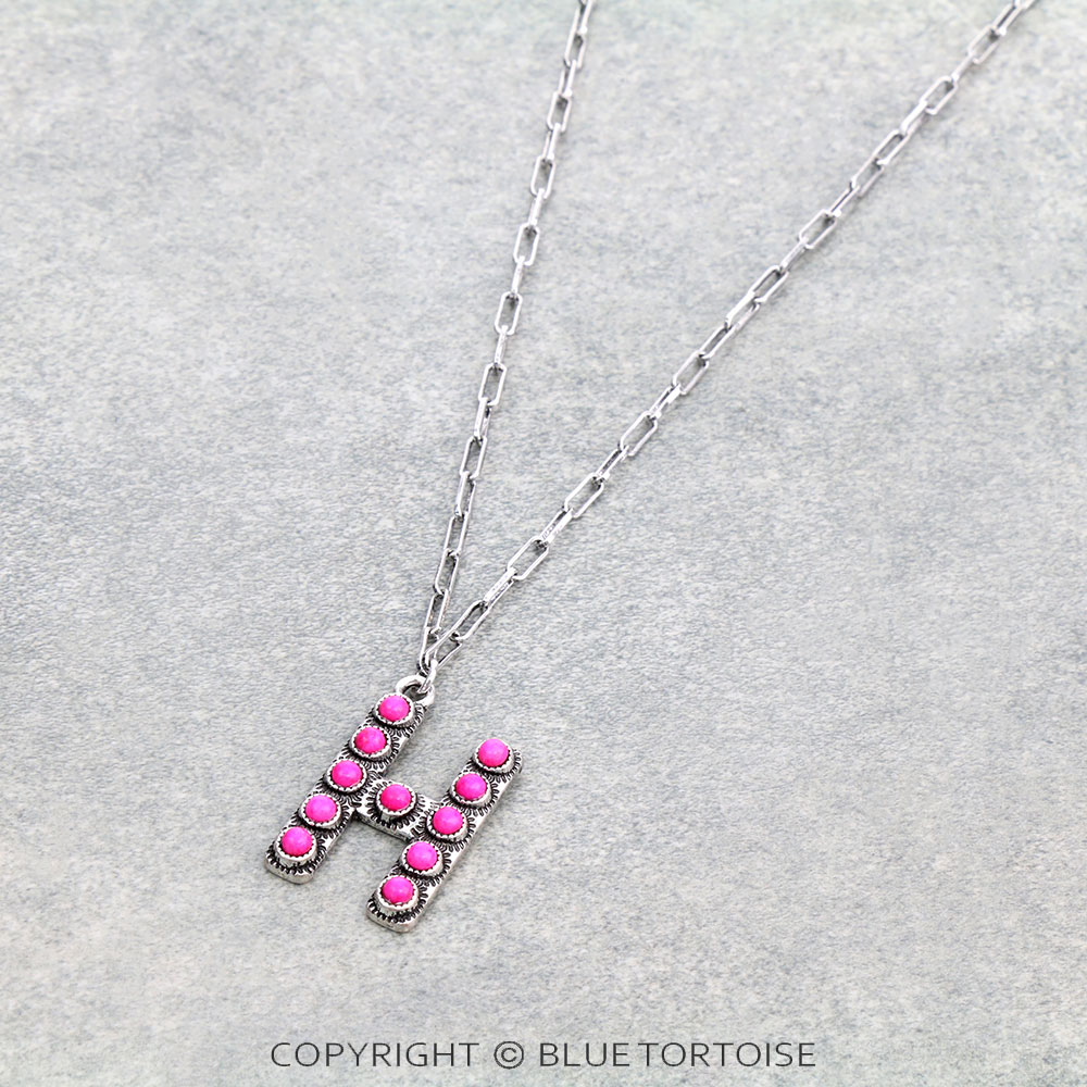 Initial “H” Stone Pendant Necklace