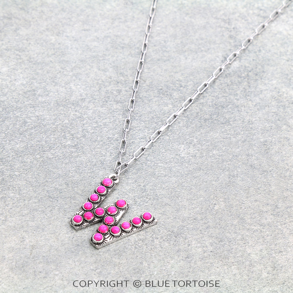 Initial “W” Stone Pendant Necklace