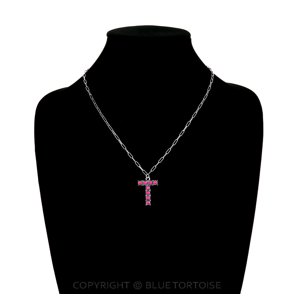 Initial “T” Stone Pendant Necklace - Image 2