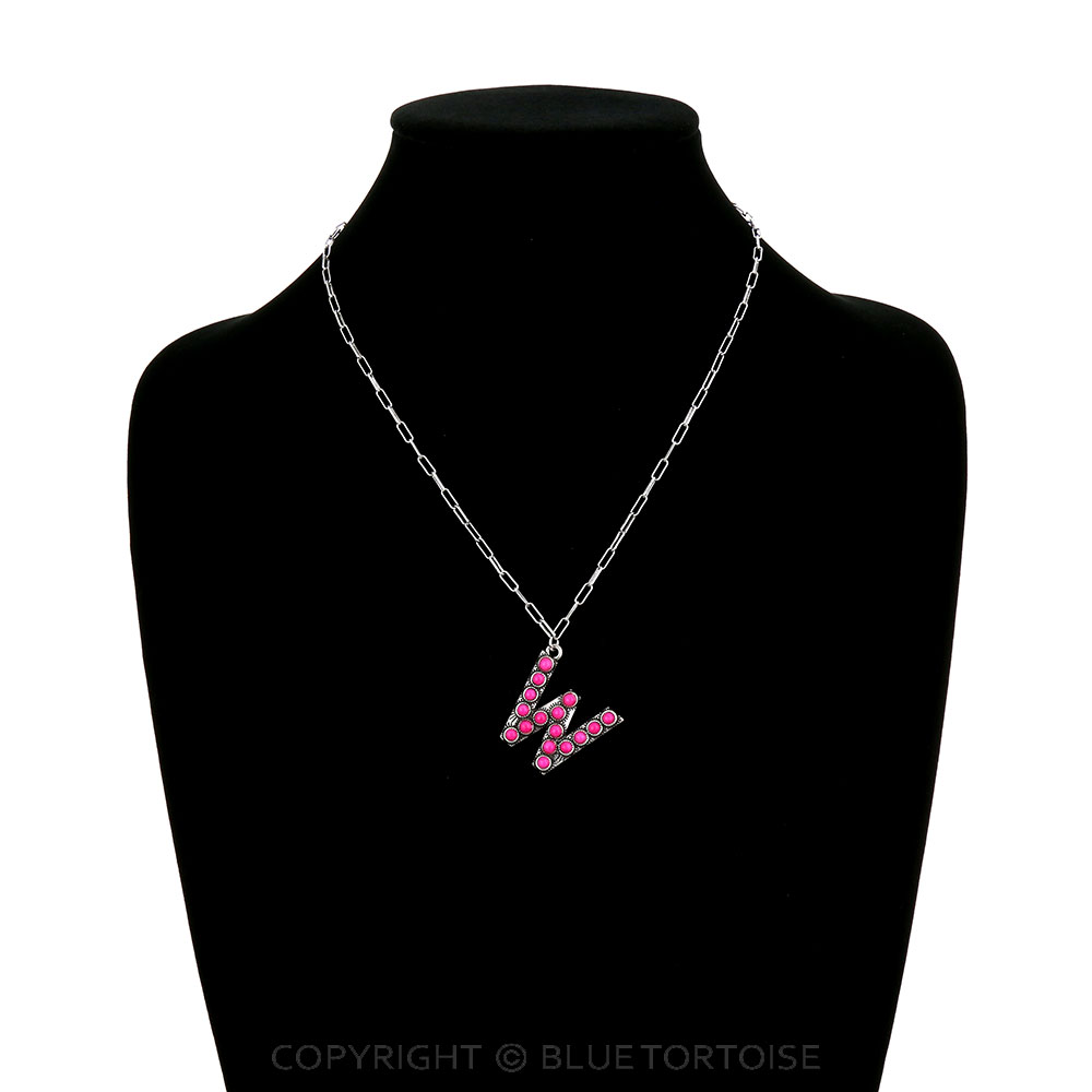 Initial “W” Stone Pendant Necklace - Image 2