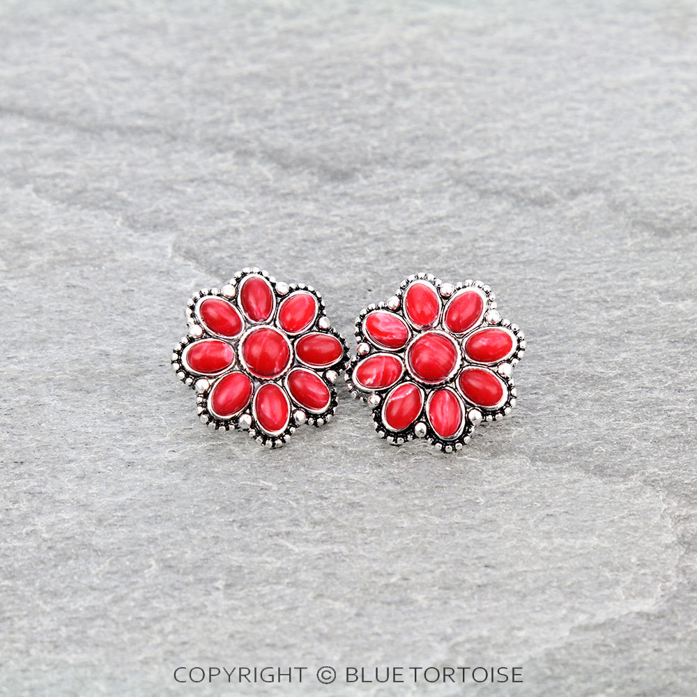 Agate Stone Concho Stud Earrings