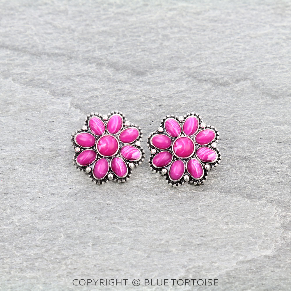 Agate Stone Concho Stud Earrings