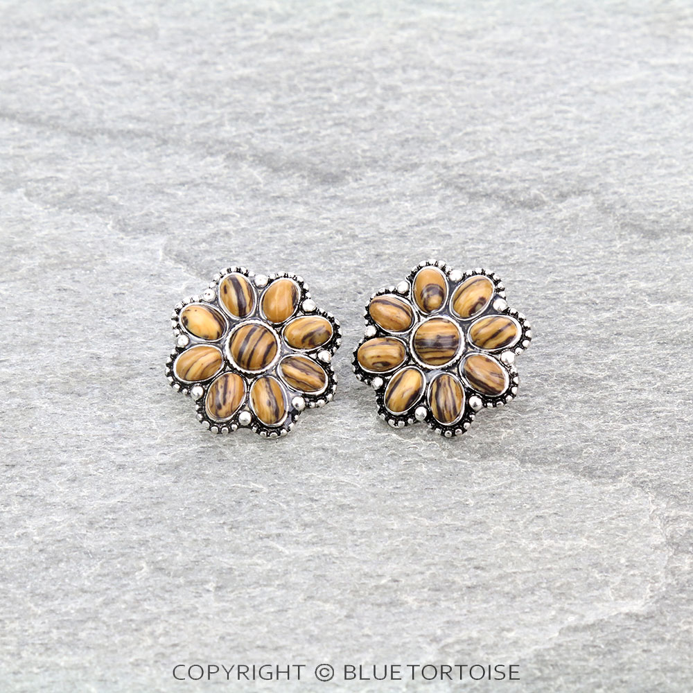 Agate Stone Concho Stud Earrings