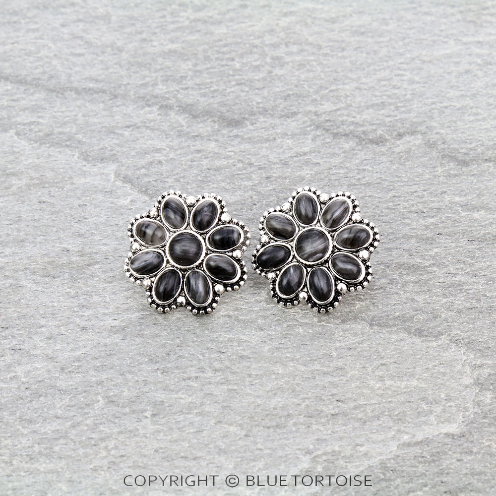 Agate Stone Concho Stud Earrings