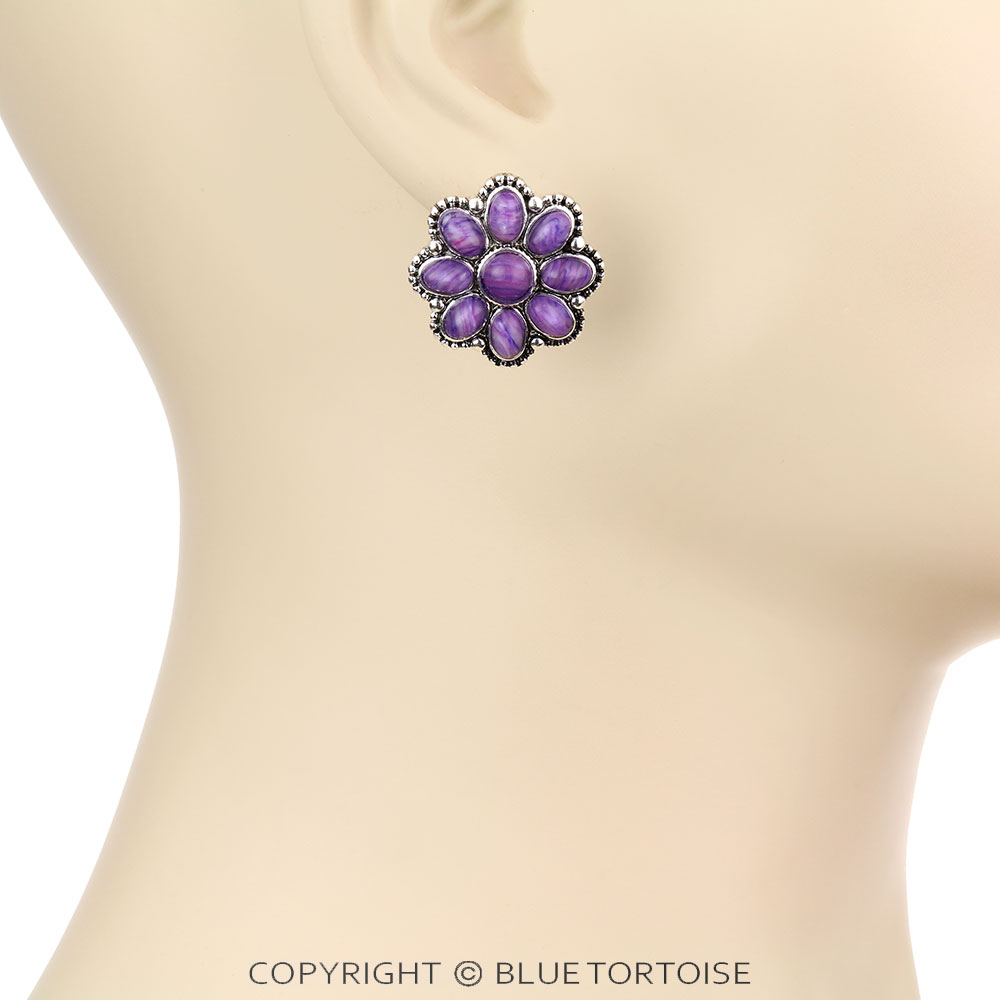 Agate Stone Concho Stud Earrings - Image 2