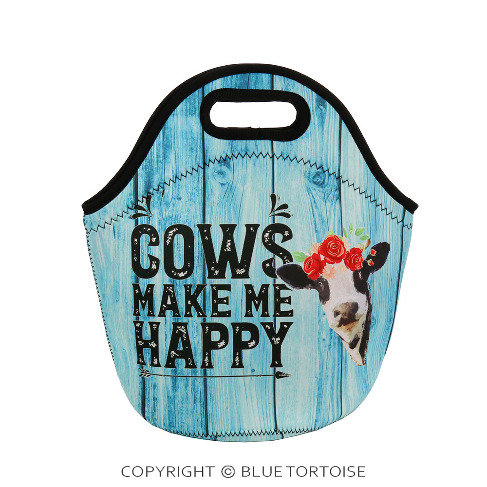 "COWS MAKE ME HAPPY" Print Insulated Bag