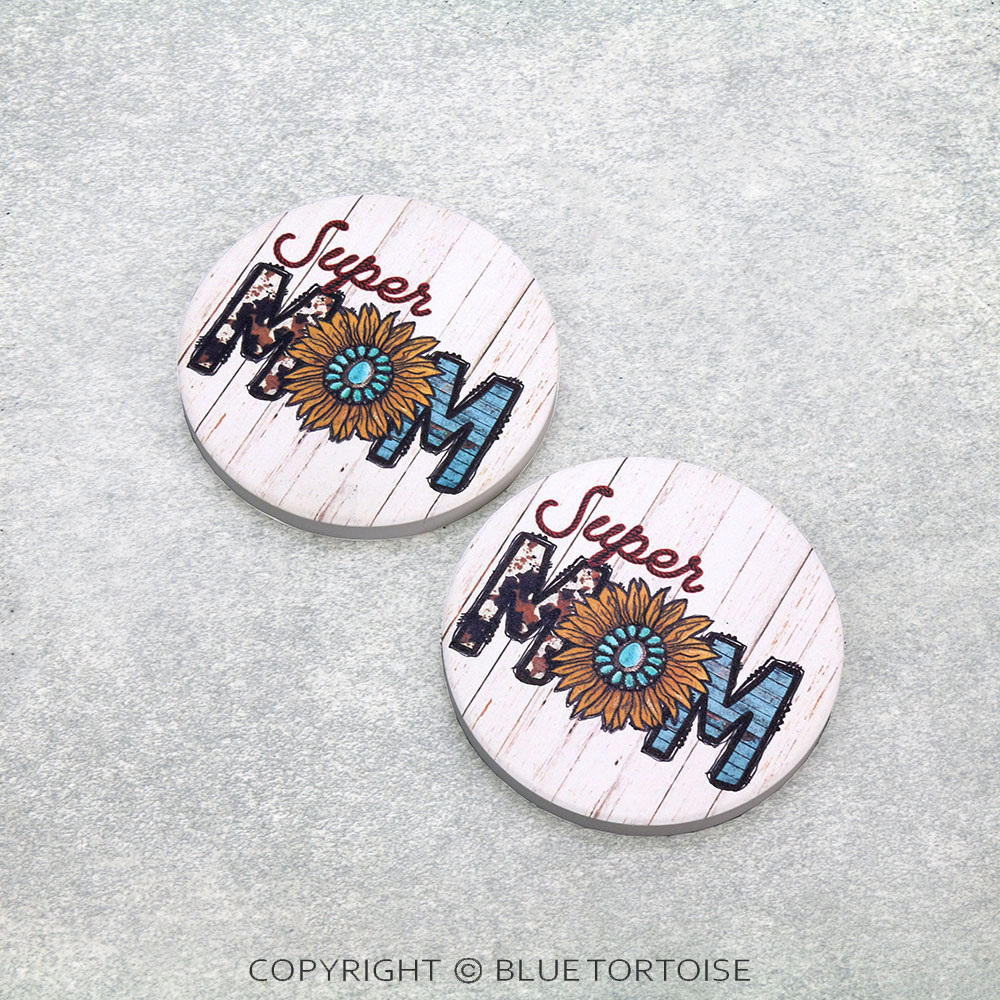 "Super Mom" Print Absorbent Ceramic Car Coasters