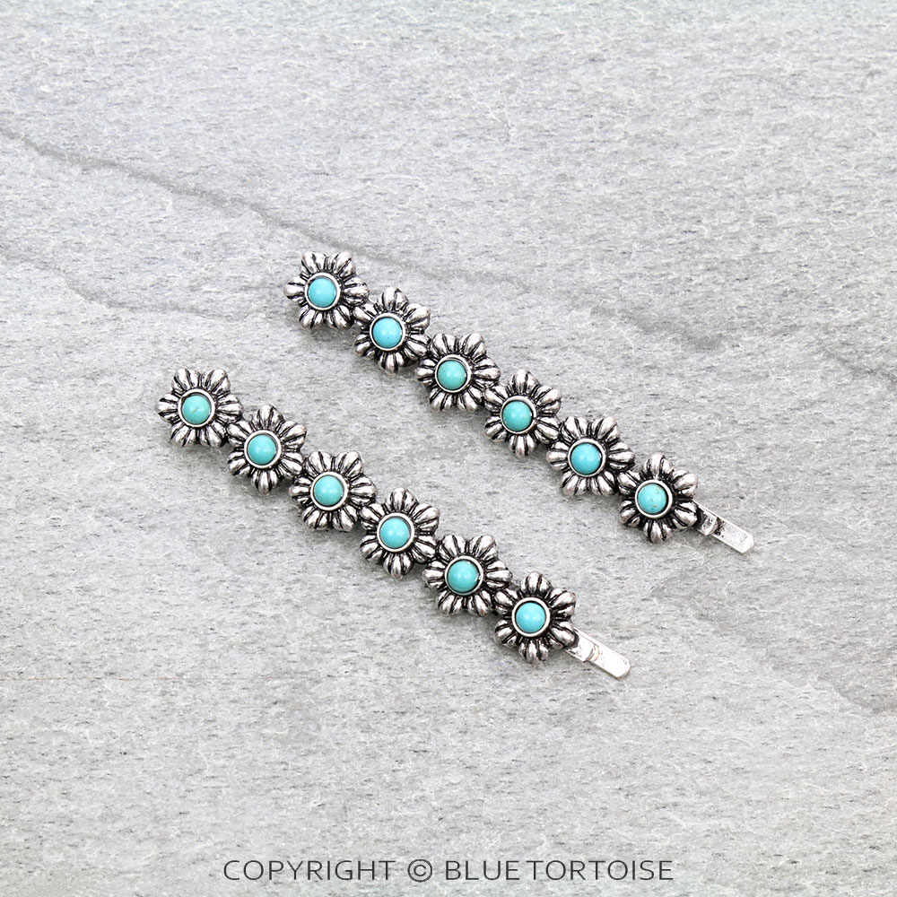 Western Flower Stone Bobby Pins Set of 2