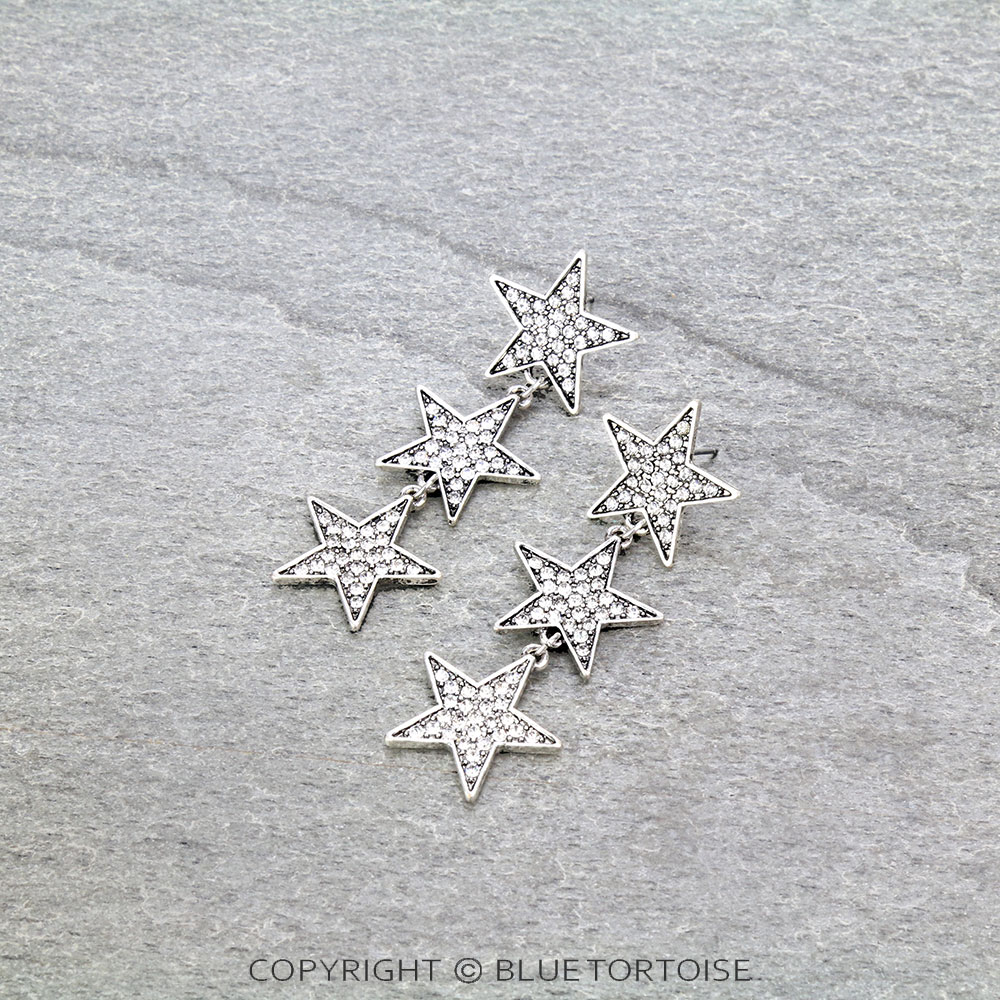 Triple Star Stone Stud Earrings