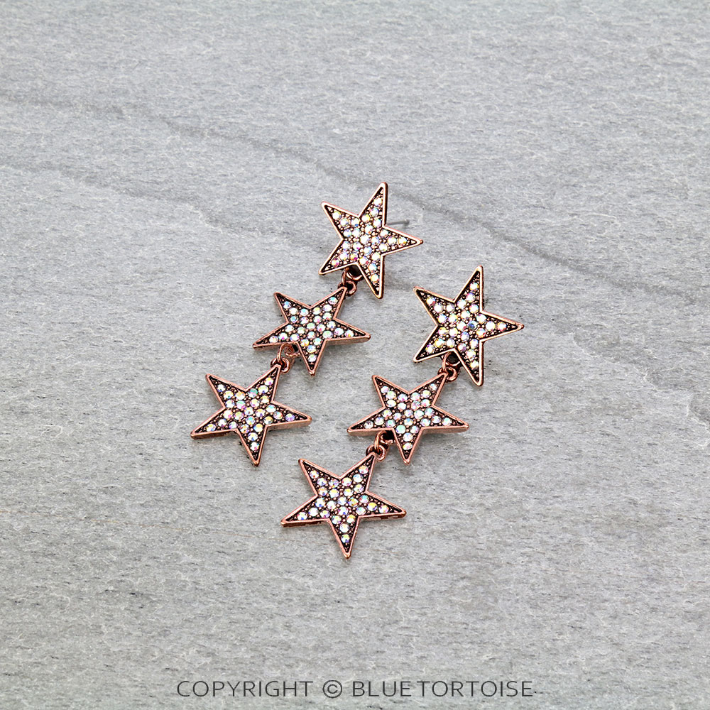 Triple Star Stone Stud Earrings