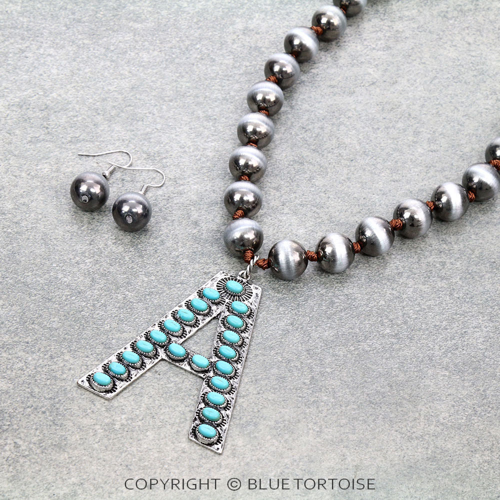 Initial “A” Metallic Pearl Necklace Set