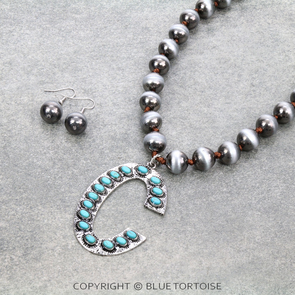 Initial “C” Metallic Pearl Necklace Set