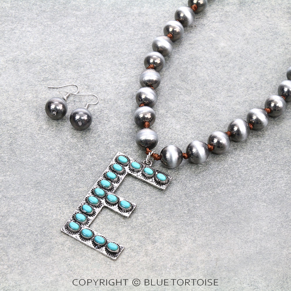 Initial “E” Metallic Pearl Necklace Set