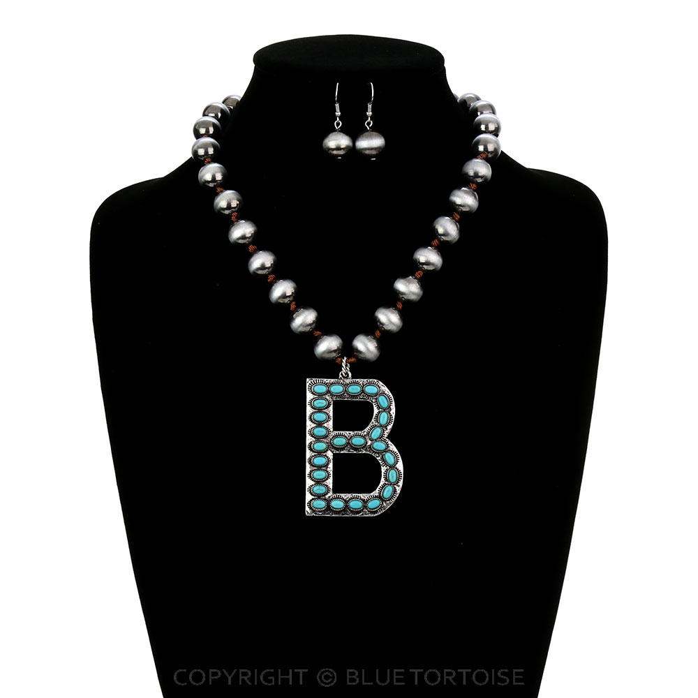Initial “B” Metallic Pearl Necklace Set - Image 2